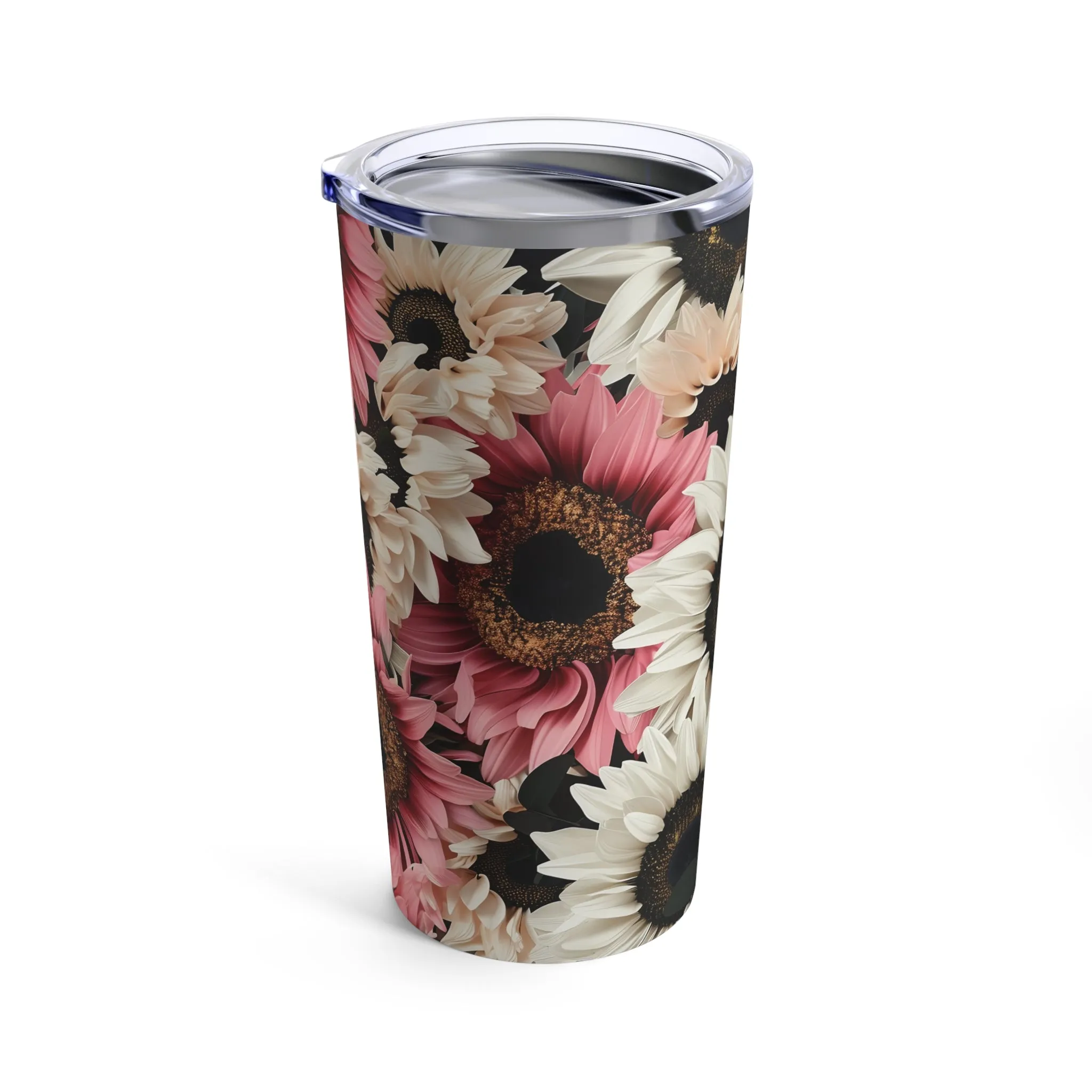 3D Pink Cream Sunflowers Digital Pattern Design 20oz Stainless Steel Tumbler