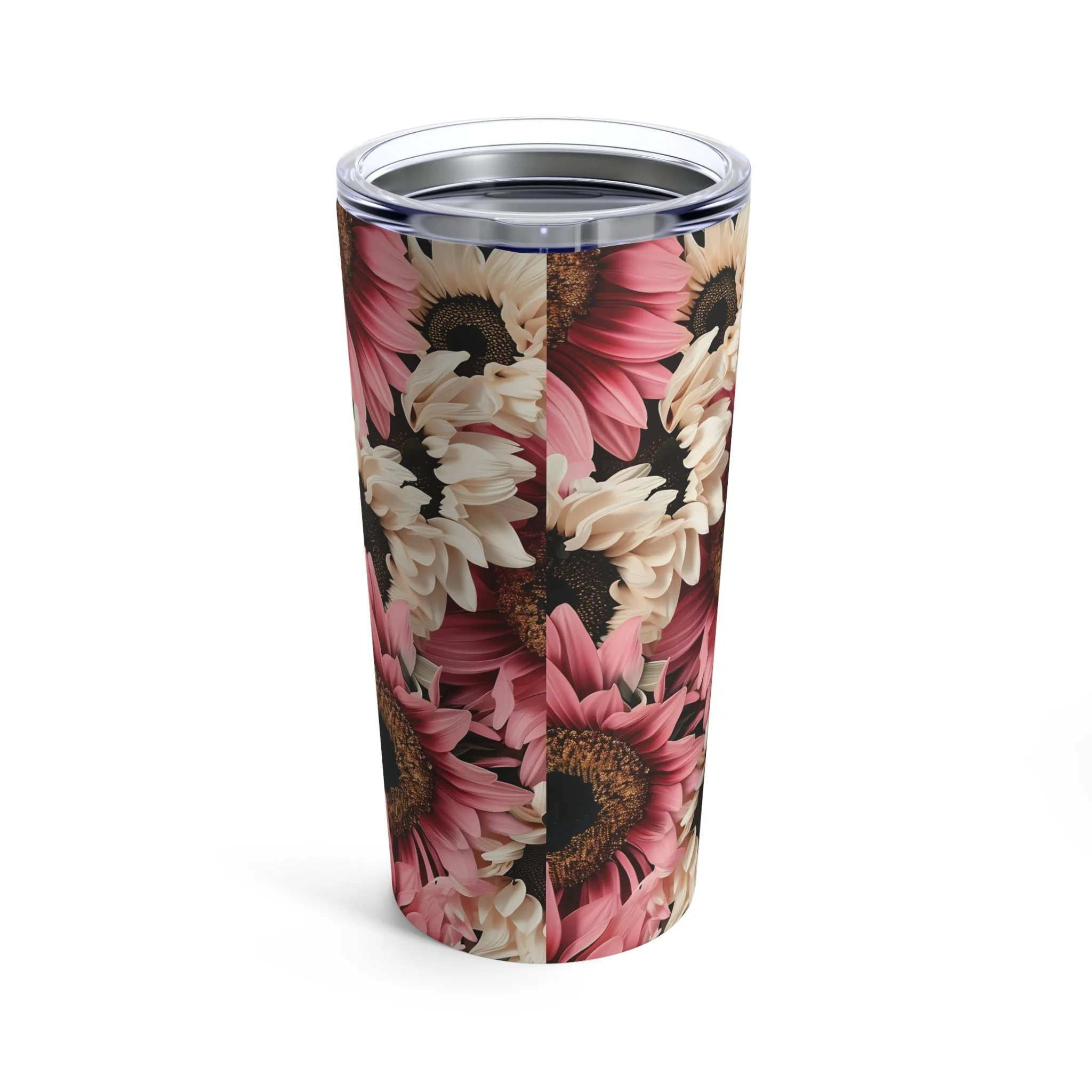 3D Pink Cream Sunflowers Digital Pattern Design 20oz Stainless Steel Tumbler