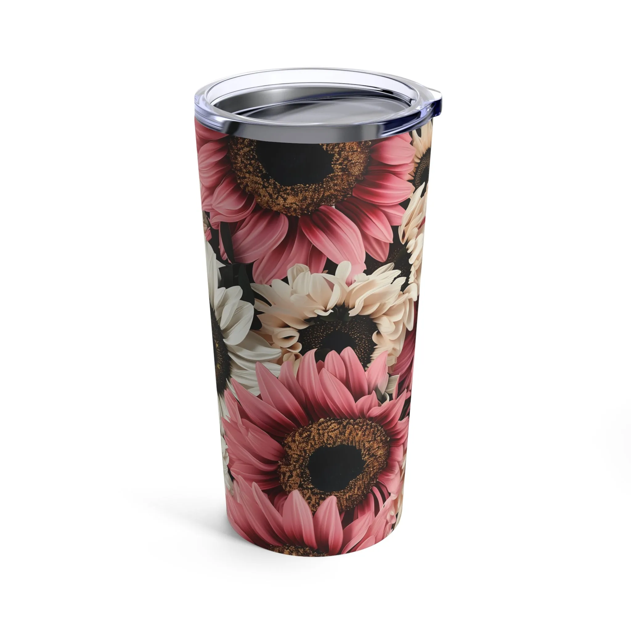 3D Pink Cream Sunflowers Digital Pattern Design 20oz Stainless Steel Tumbler