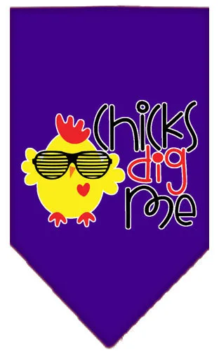 Chicks Dig Me Screen Print Pet Bandana Purple Small