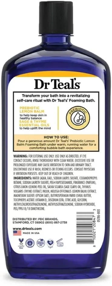 Dr.Teal's Foaming Bath with Pure Epsom Salt Prebiotic Lemon Balm 1000ML