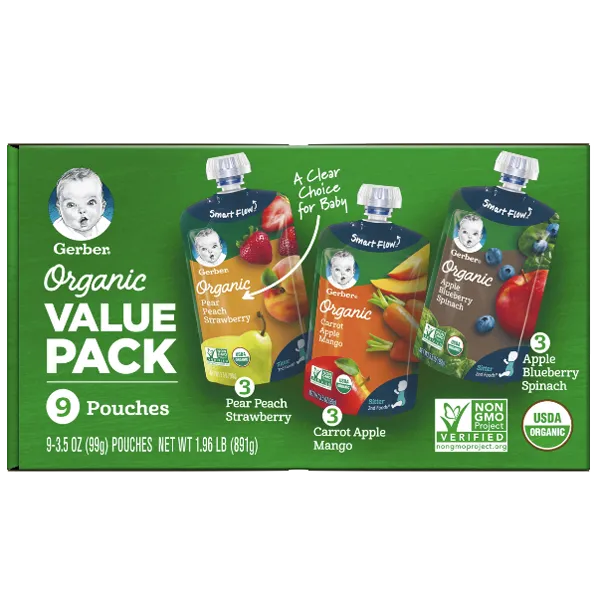 Gerber Toddler Baby Food Organic Value Pack, 9 Count