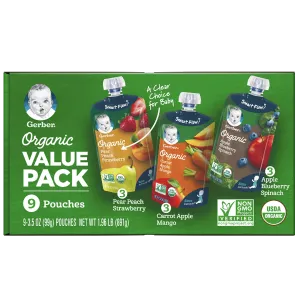 Gerber Toddler Baby Food Organic Value Pack, 9 Count