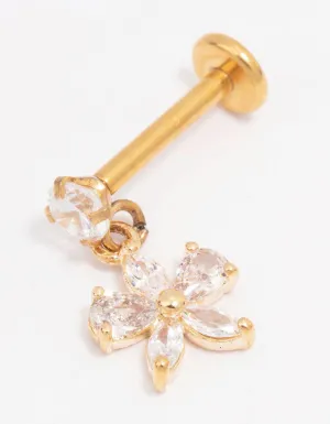 Gold Plated Titanium Cubic Zirconia Bow Flat Back