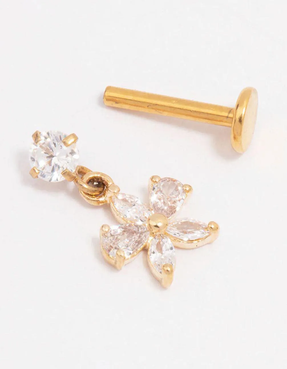 Gold Plated Titanium Cubic Zirconia Bow Flat Back