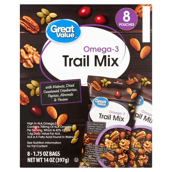 Great Value Omega-3 Trail Mix, 1.75 oz, 8 Count