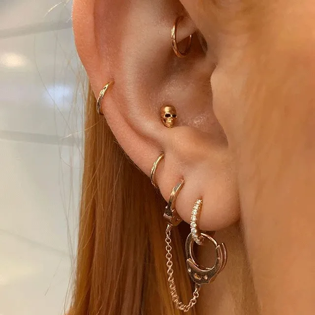 Handcuff Clickers with Medium Chain Earring by Maria Tash in Rose Gold