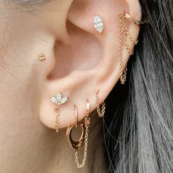 Handcuff Clickers with Medium Chain Earring by Maria Tash in Rose Gold