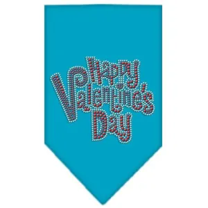 Happy Valentines Day Rhinestone Bandana Turquoise Small