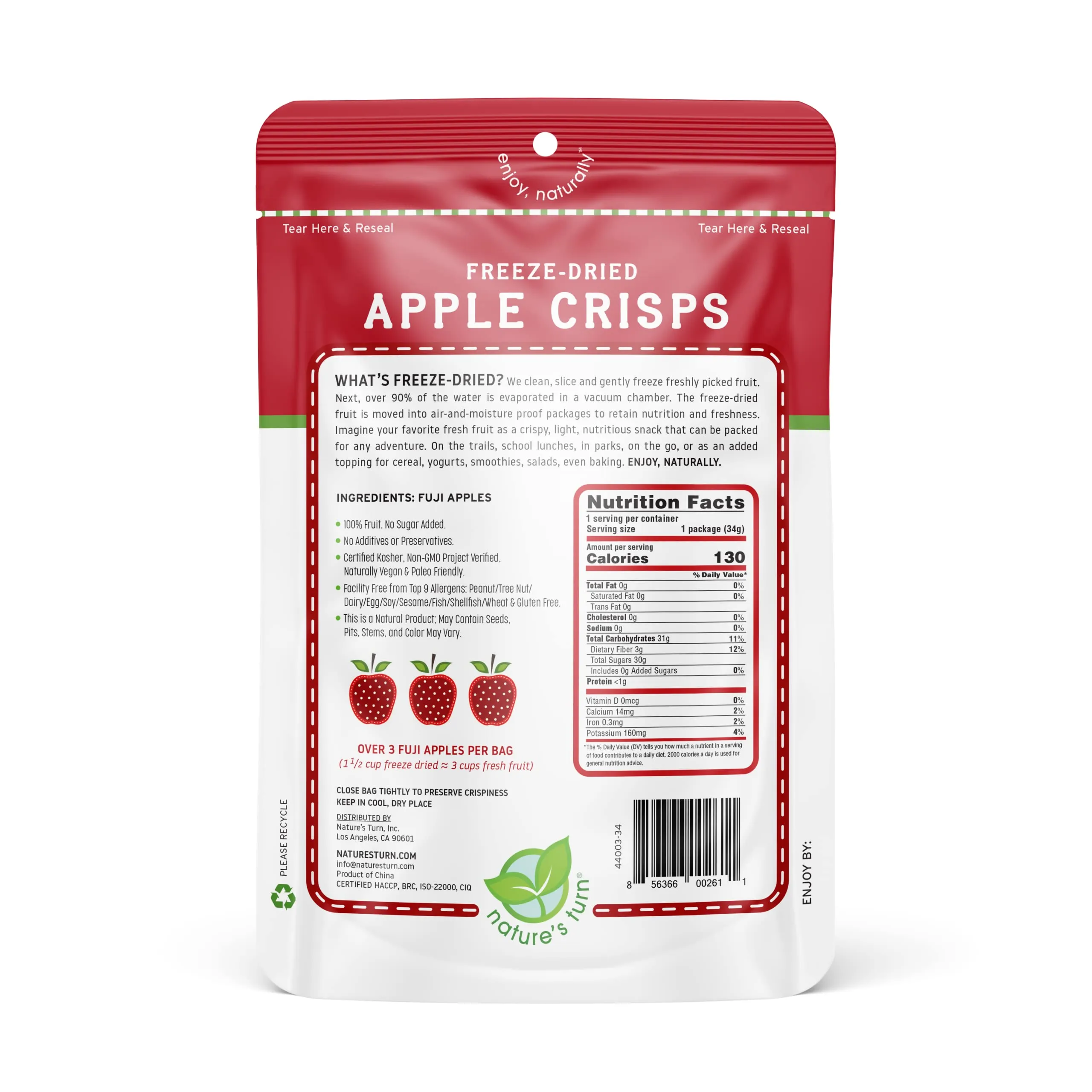 Nature’s Turn Freeze-Dried Fruit Snacks, Apple Crisps - Pack of 6 (1.2 oz Each)