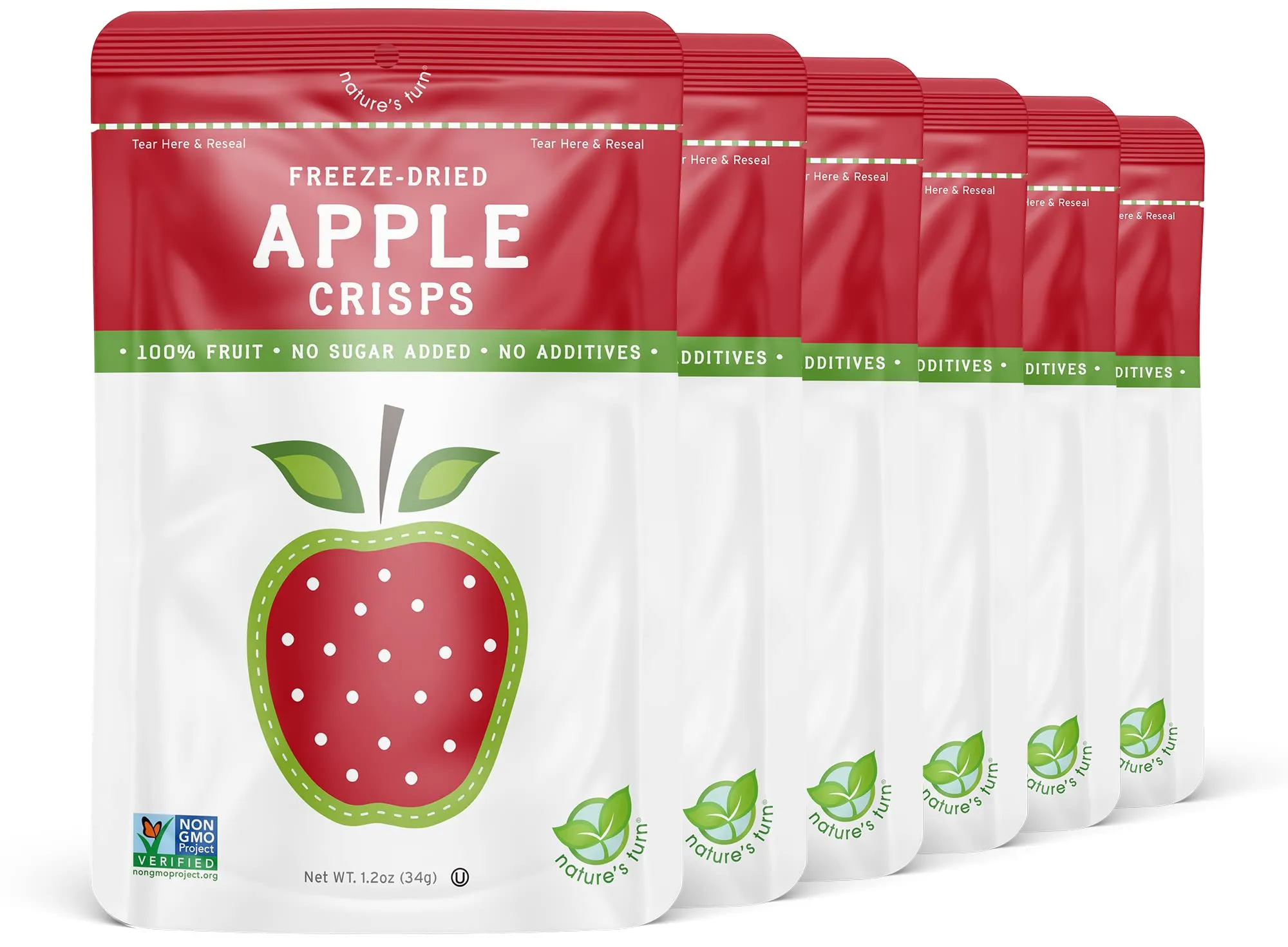 Nature’s Turn Freeze-Dried Fruit Snacks, Apple Crisps - Pack of 6 (1.2 oz Each)