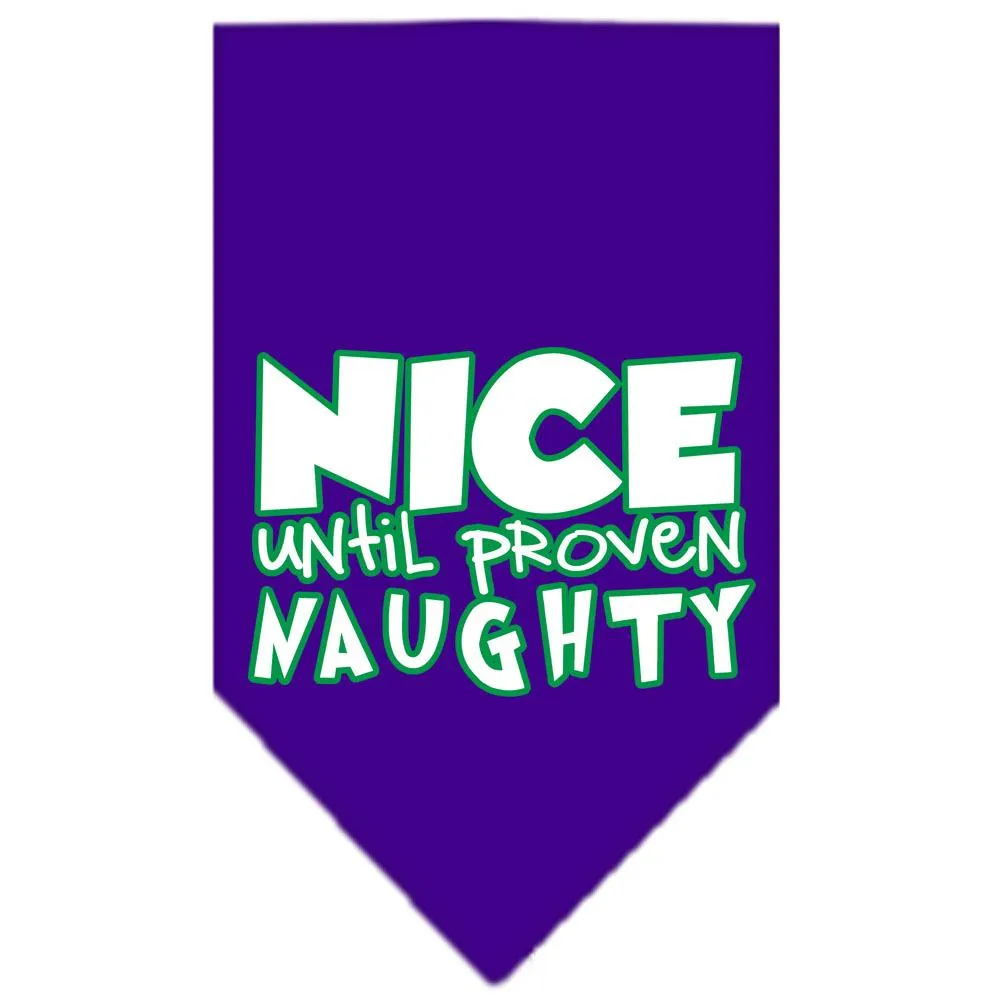 Nice Until Proven Naughty Screen Print Pet Bandana Purple Size Small