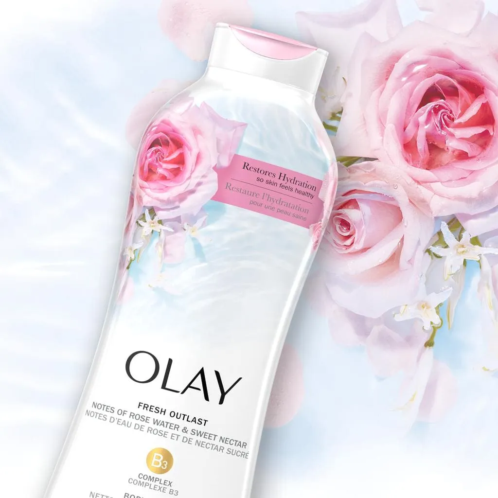 Olay Fresh Outlast Body Wash 3 Units / 700 mL / 23.6 oz This lower sulfate formula has 3 times more gentle cleansers than before-242564