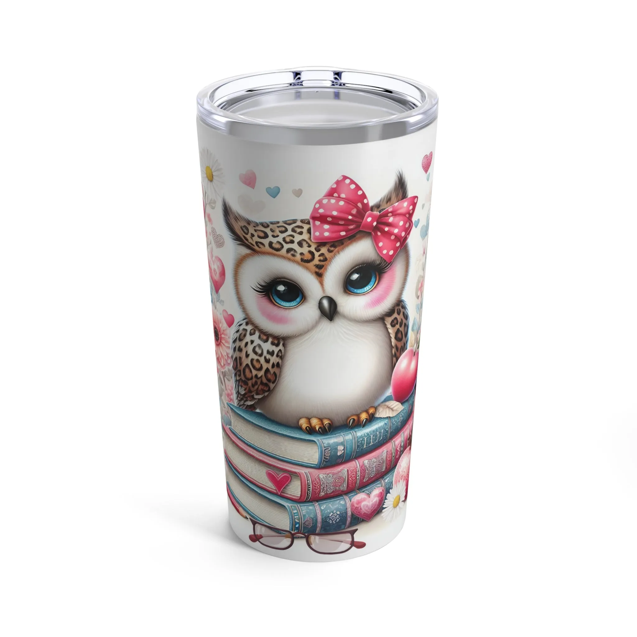 Owl sitting on a stack of books Teacher Design 20 oz Stainless Steel Tumbler, Travel Tumbler, Teacher Coffee Tumbler, Teacher Tumbler Gift