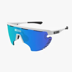 SCICON AEROWING LAMON WHITE GLOSS Sunglasses - MULTIMIRROR BLUE LENSES