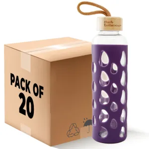 The Better Home 550 ML Borosilicate Glass Water Bottle With Silicon Sleeve & Bamboo Lid | Glass Water Bottle With Cover | Water Bottle For Office | Glass Water Bottle For Kids | Easy To Carry Loop Pack of 20