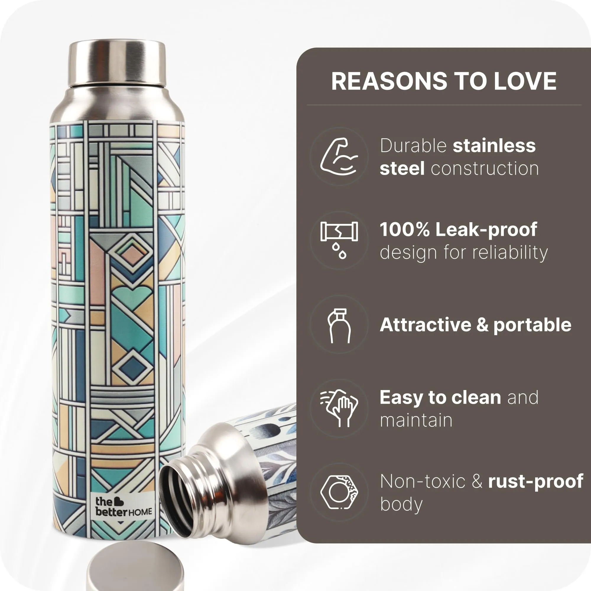 The Better Home Stainless Steel 1L Water Bottle | Gym Water Bottle For Men | Travel Bottle For Adults/Kids/School/Office | Water Bottle For Kids (Pastel Made)