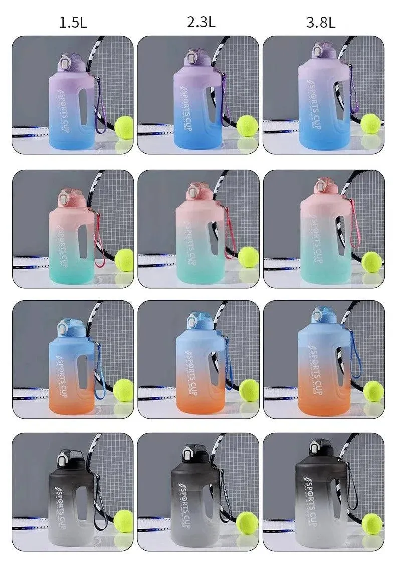 YCALLEY Sport 2l Water Bottle Reminder Silicone Sith Straw Waterbottle Fitness Big Bottles 1500ML / 2300ML / 3800ML 2 liter